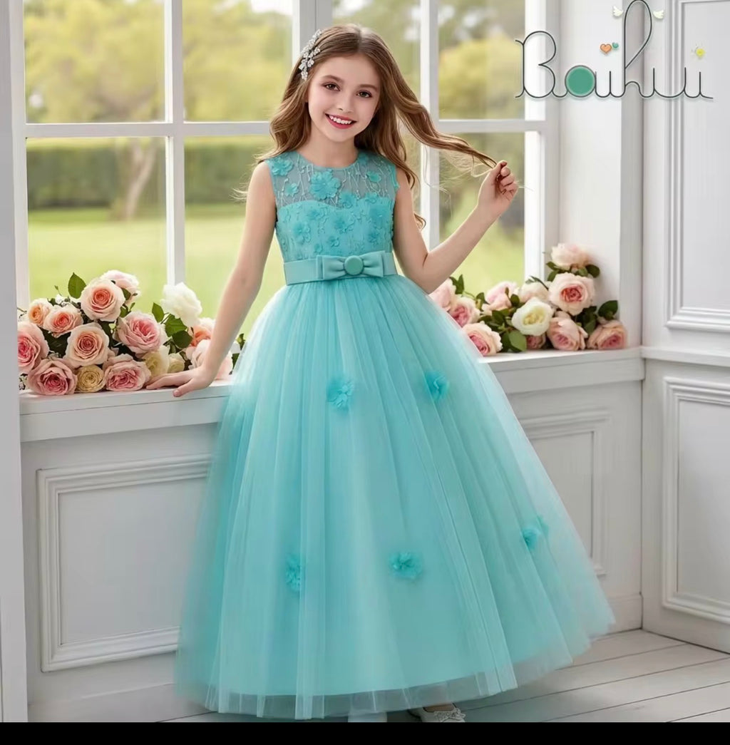 European Style Young Girl Evening Party Dress Flower Girl Wedding Gown for 3-12yrs Elegant Children's Graduation