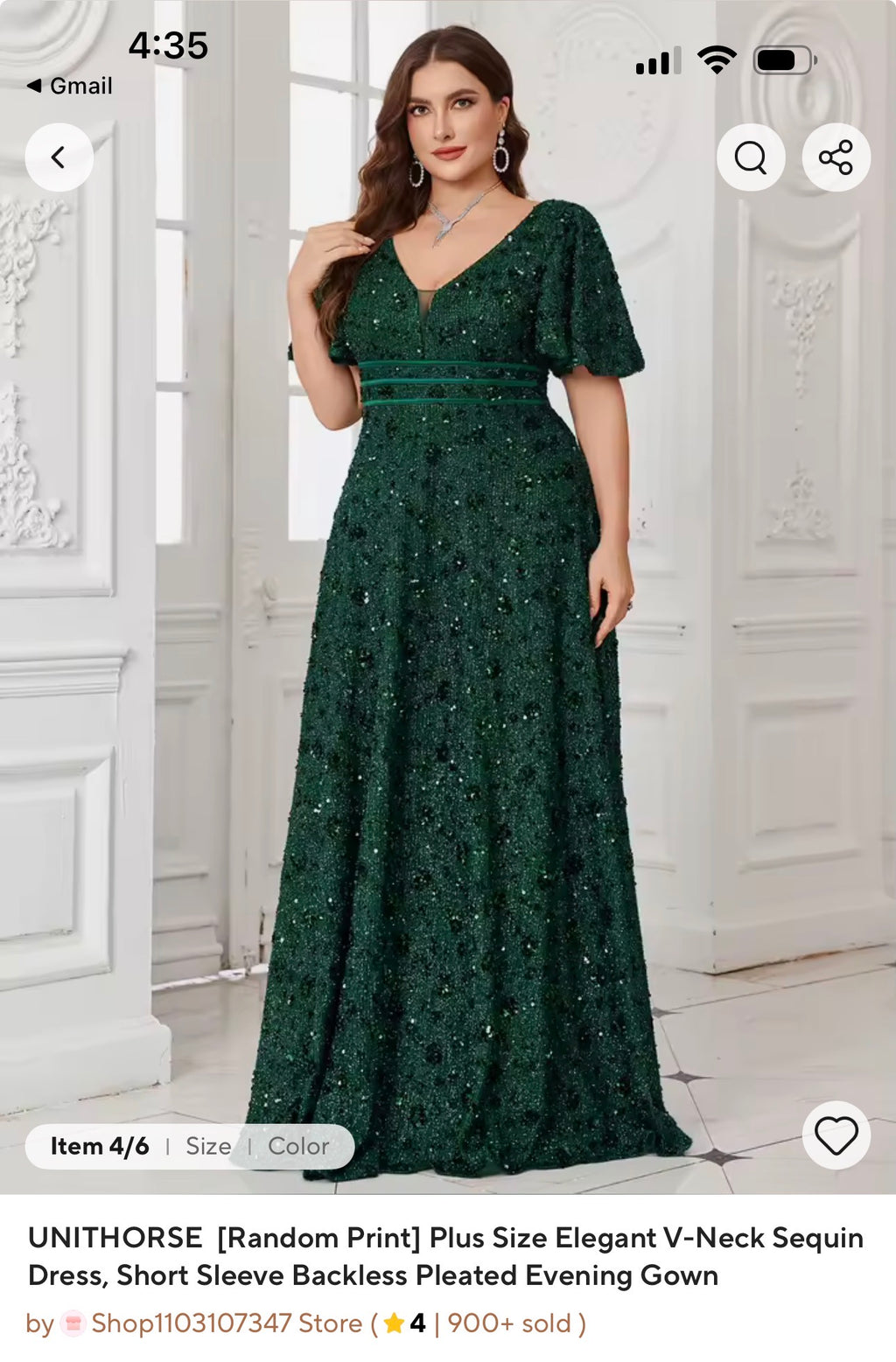 UNITHORSE  [Random Print] Plus Size Elegant V-Neck Sequin Dress, Short Sleeve Backless Pleated Evening Gown