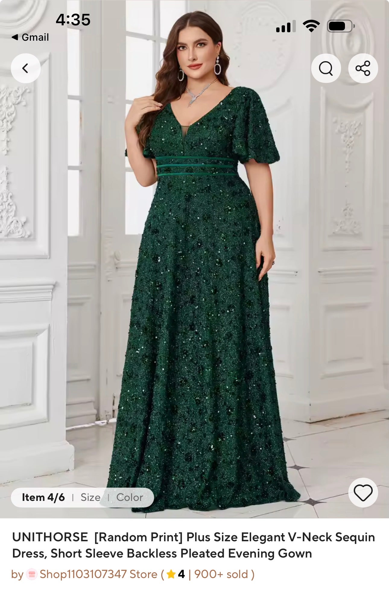 UNITHORSE  [Random Print] Plus Size Elegant V-Neck Sequin Dress, Short Sleeve Backless Pleated Evening Gown
