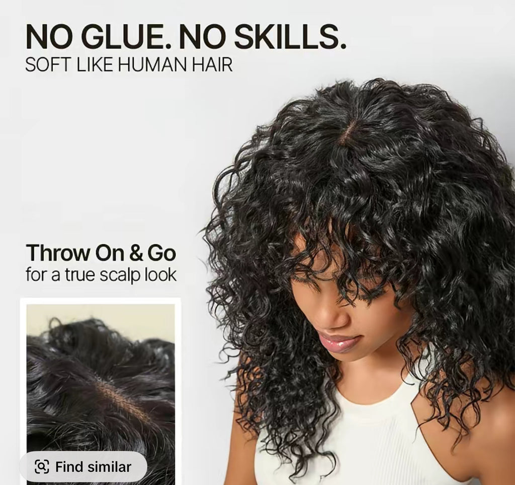 Deep wave curly bang wig