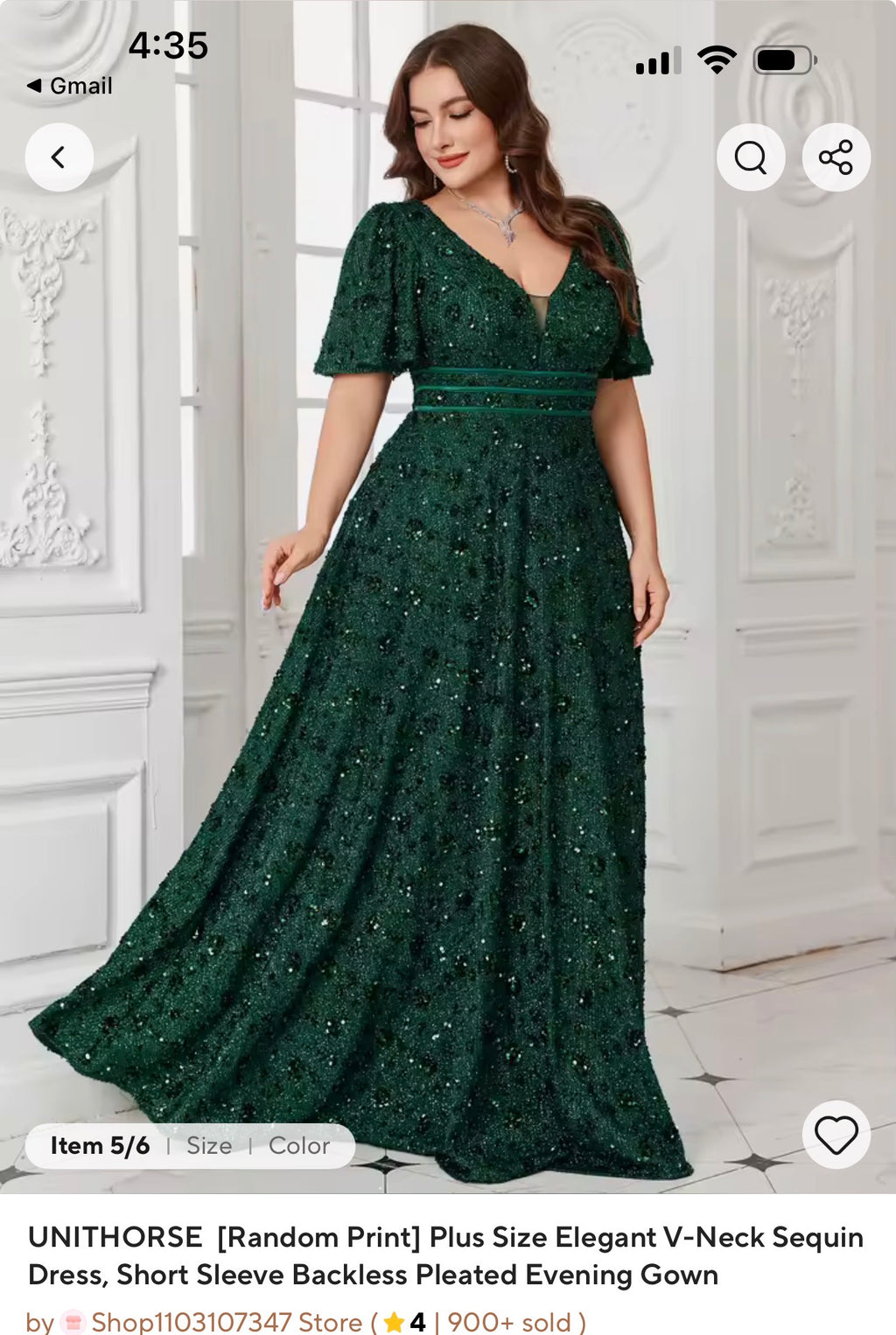 UNITHORSE  [Random Print] Plus Size Elegant V-Neck Sequin Dress, Short Sleeve Backless Pleated Evening Gown