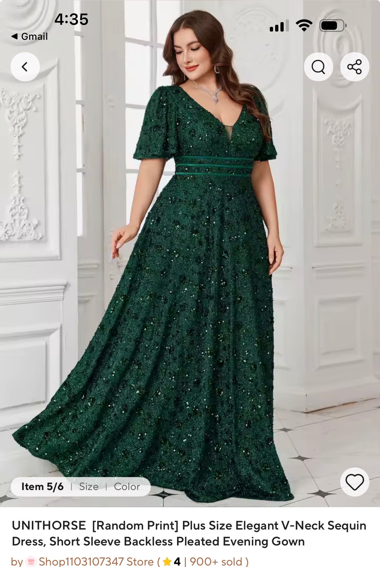 UNITHORSE  [Random Print] Plus Size Elegant V-Neck Sequin Dress, Short Sleeve Backless Pleated Evening Gown