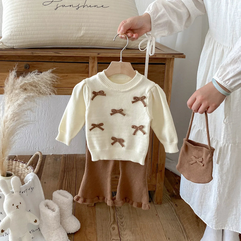 Baby Girl 3 Piece Knitted Outfit Set