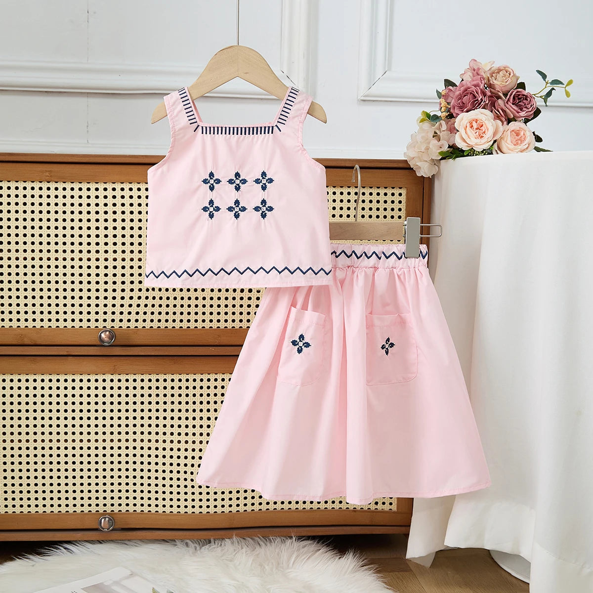 Floral Embroidered Girls Summer Set