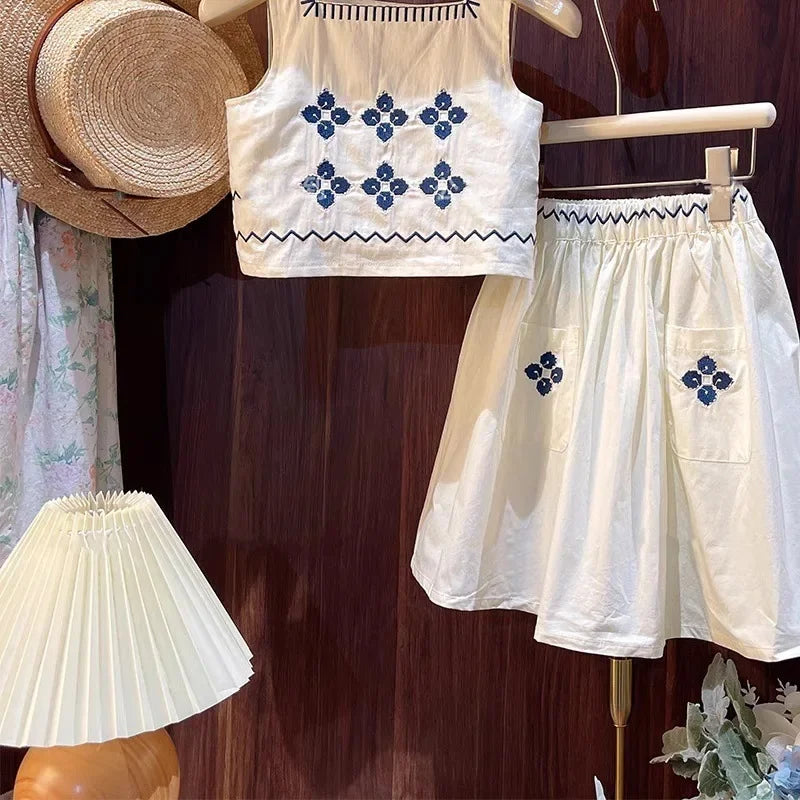 Floral Embroidered Girls Summer Set