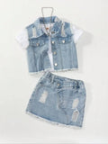 Sleeveless Top & Denim Skirt Set