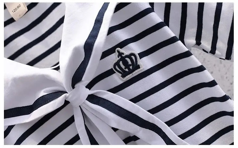 Girls Sailor Collar Striped Summer Set