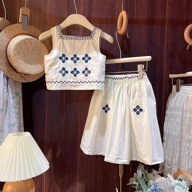 Floral Embroidered Girls Summer Set