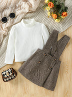 Long Sleeve Top & Plaid Skirt Set