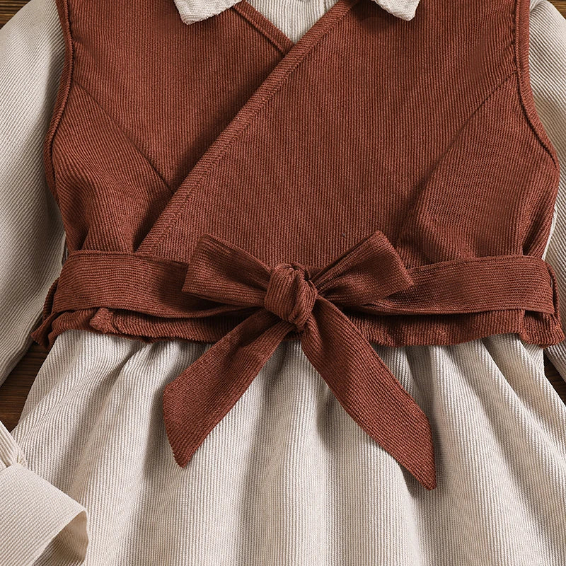 Brown Vest & A Line Dress Set