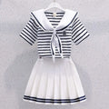 Girls Sailor Collar Striped Summer Set