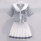 Girls Sailor Collar Striped Summer Set