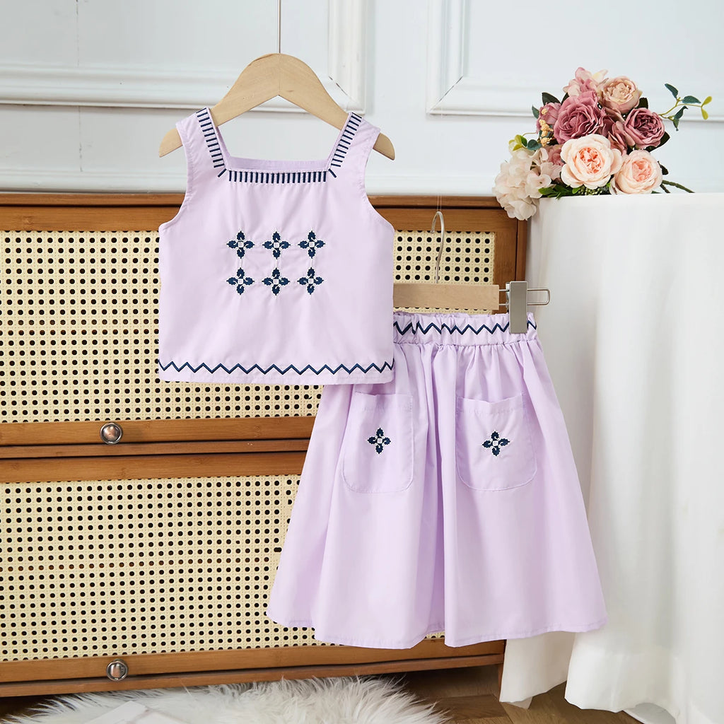 Floral Embroidered Girls Summer Set