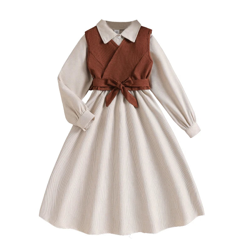 Brown Vest & A Line Dress Set