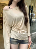 Women’s Off-Shoulder Loose Fit Long Sleeve Tee