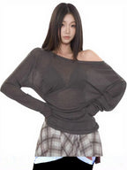 Women’s Off-Shoulder Loose Fit Long Sleeve Tee