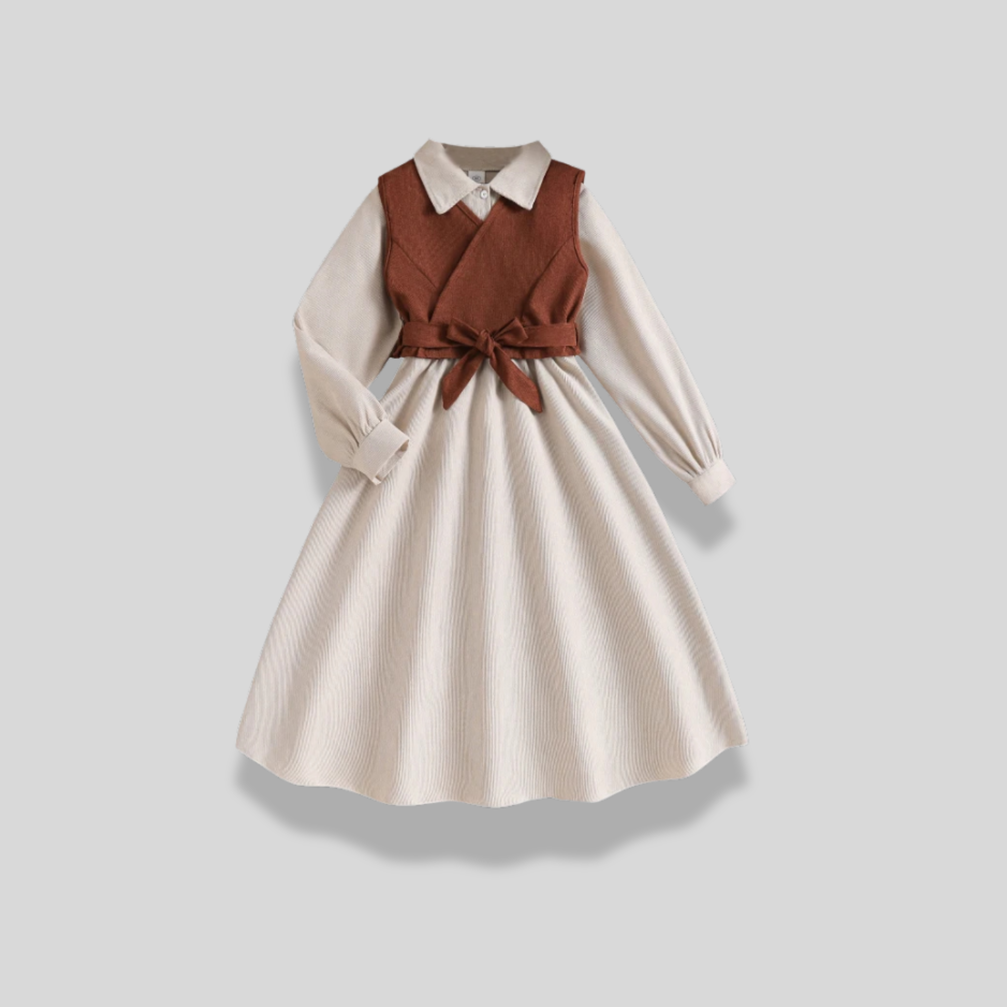 Brown Vest & A Line Dress Set
