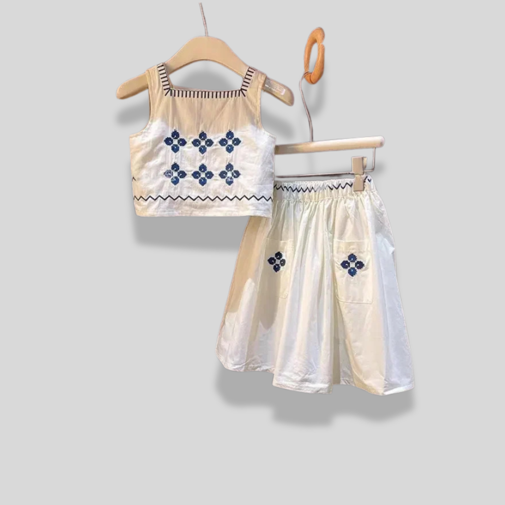 Floral Embroidered Girls Summer Set