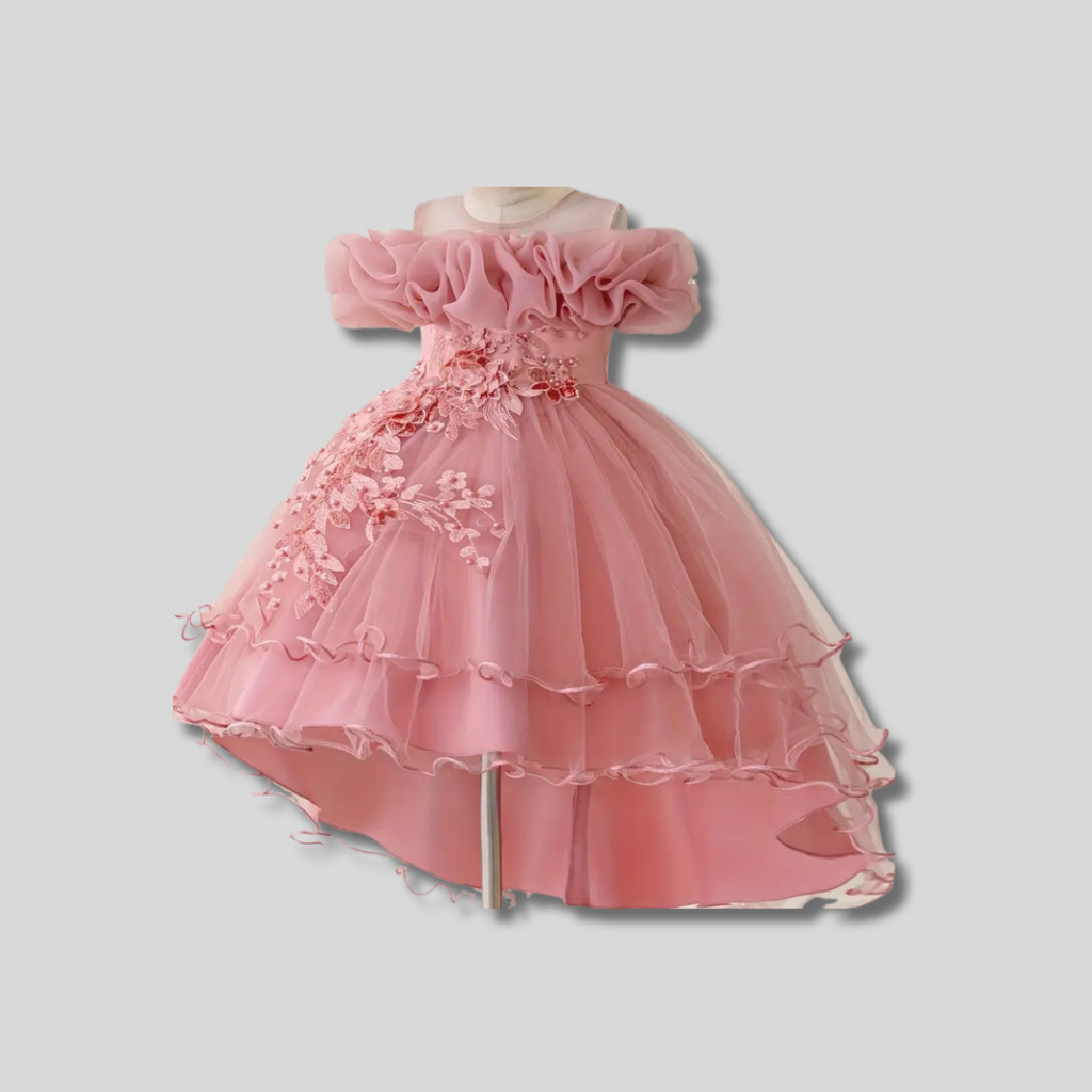 Pink Princess Floral Ruffle Party Dress